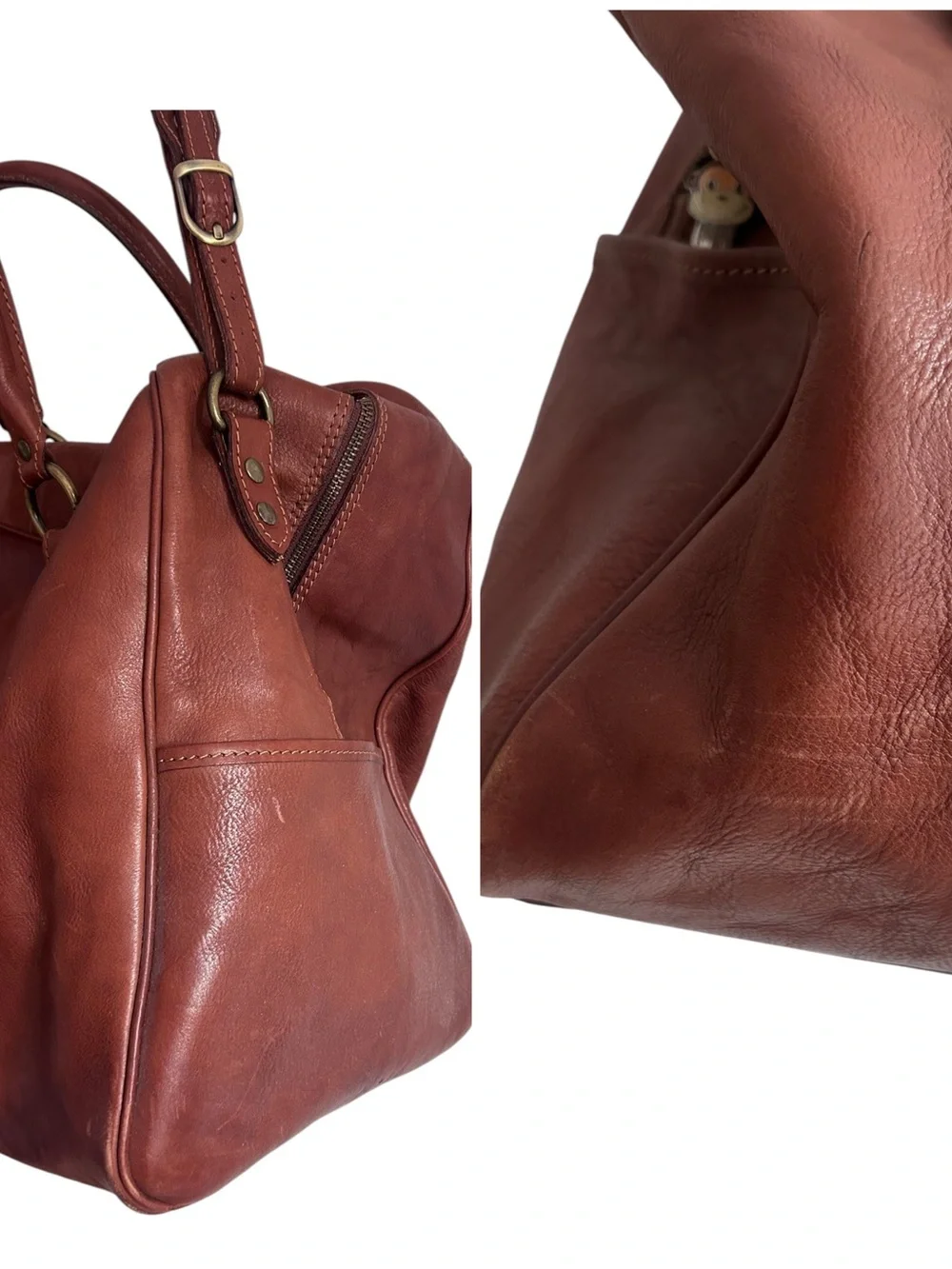 I Medici Firenze Italian Leather Weekender Duffel Bag Cognac Brown Travel Tote